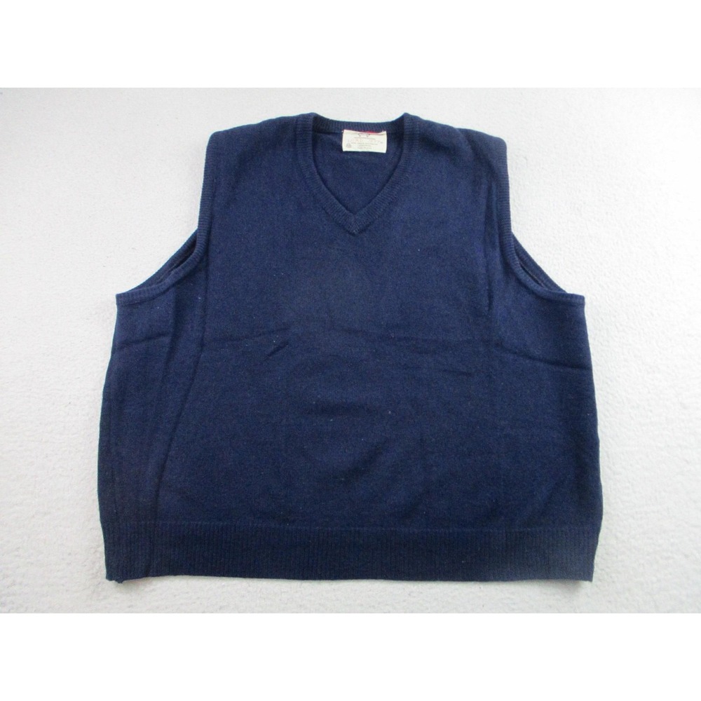 VTG Lord Jeff Sweater Vest Mens XL Navy Blue‎ Lambswool Made USA V Neck Knit